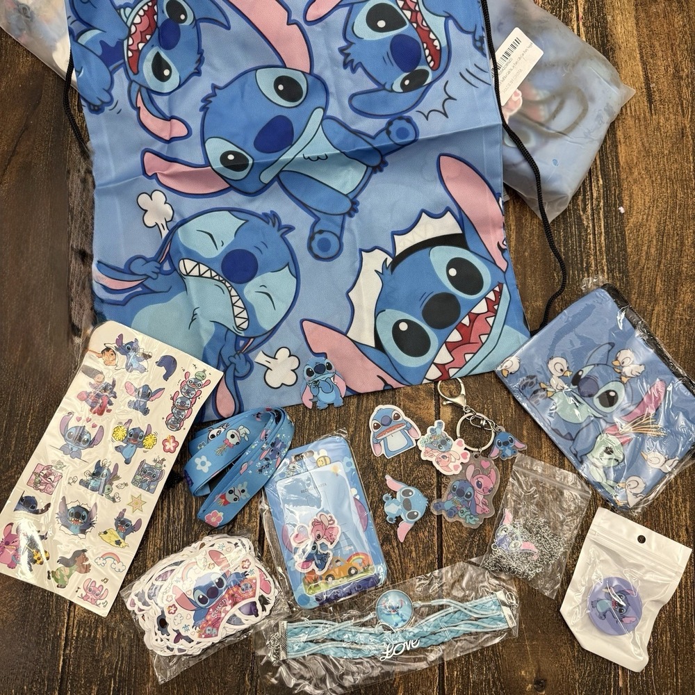 Lilo & Stitch Lot Of 10 Sets Party Favor Birthday Keychain Stickers Jewelry Bags